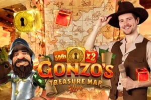Official Live Dealer logo: Gonzo&#039;s Treasure Map by Evolution at Robocat